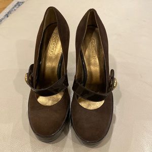 Coach Brown Suede and gold heels